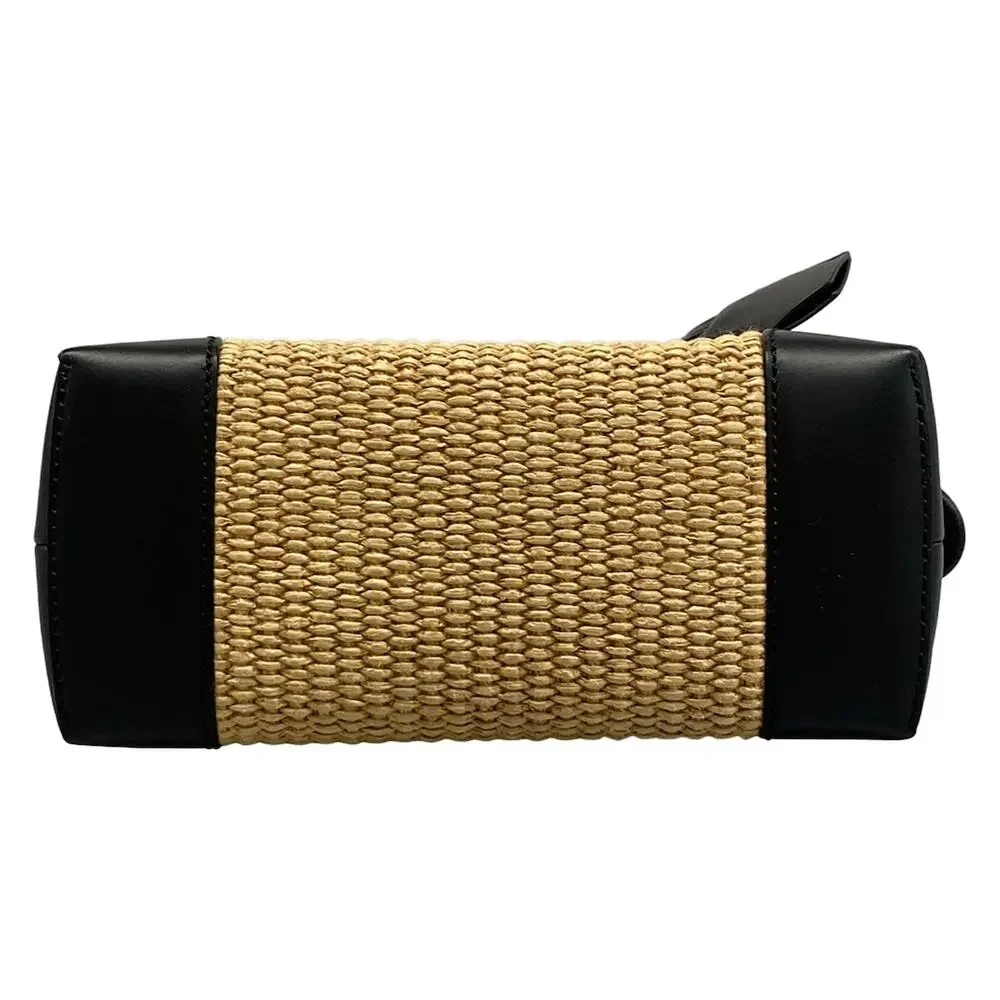 Fendi Mini By The Way Handbag 8BL145 Beige Black Straw Leather